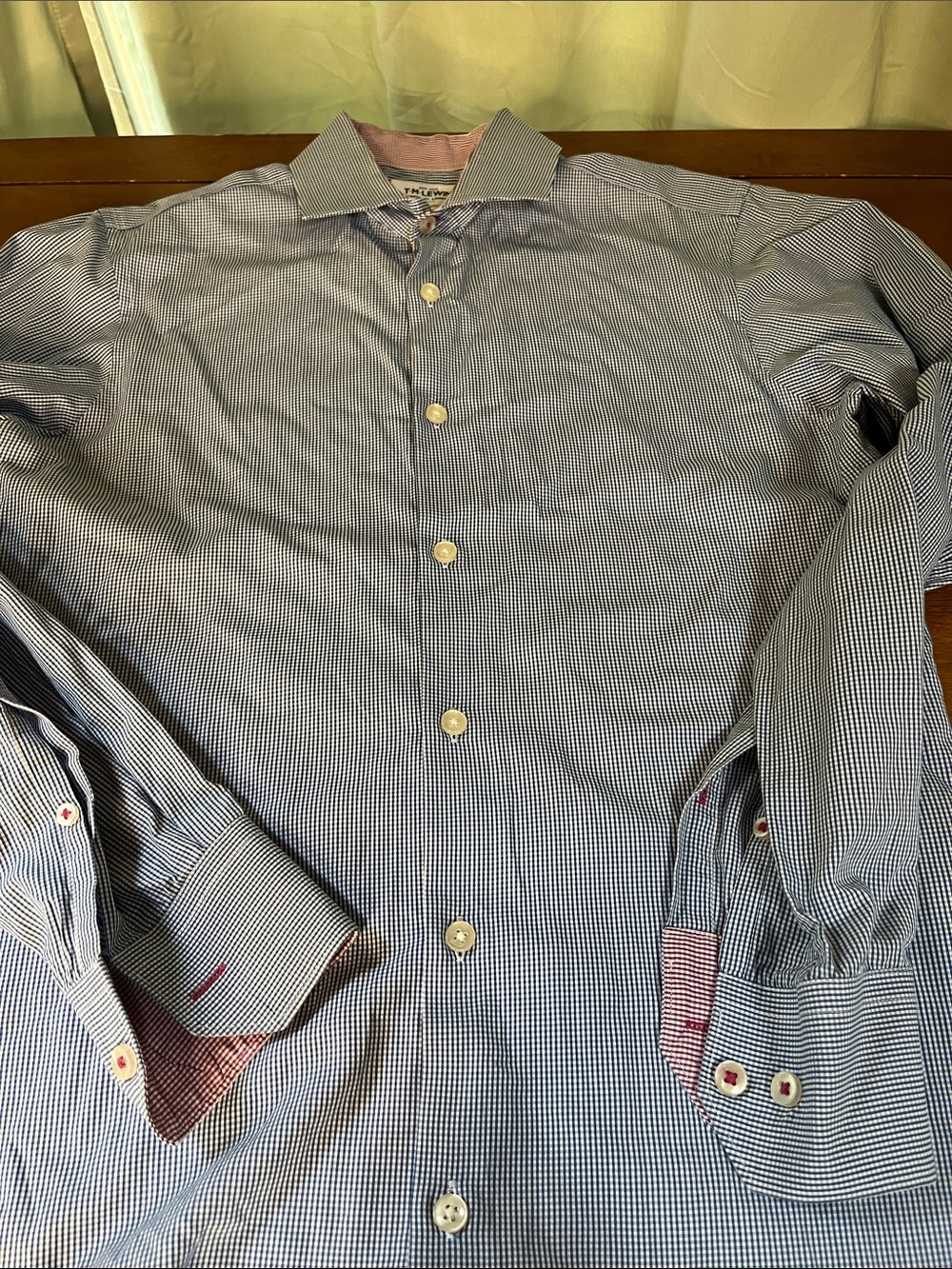 T.M.Lewin Blue Micro-Check Super Fitted Dress Shirt with Contrast Trim